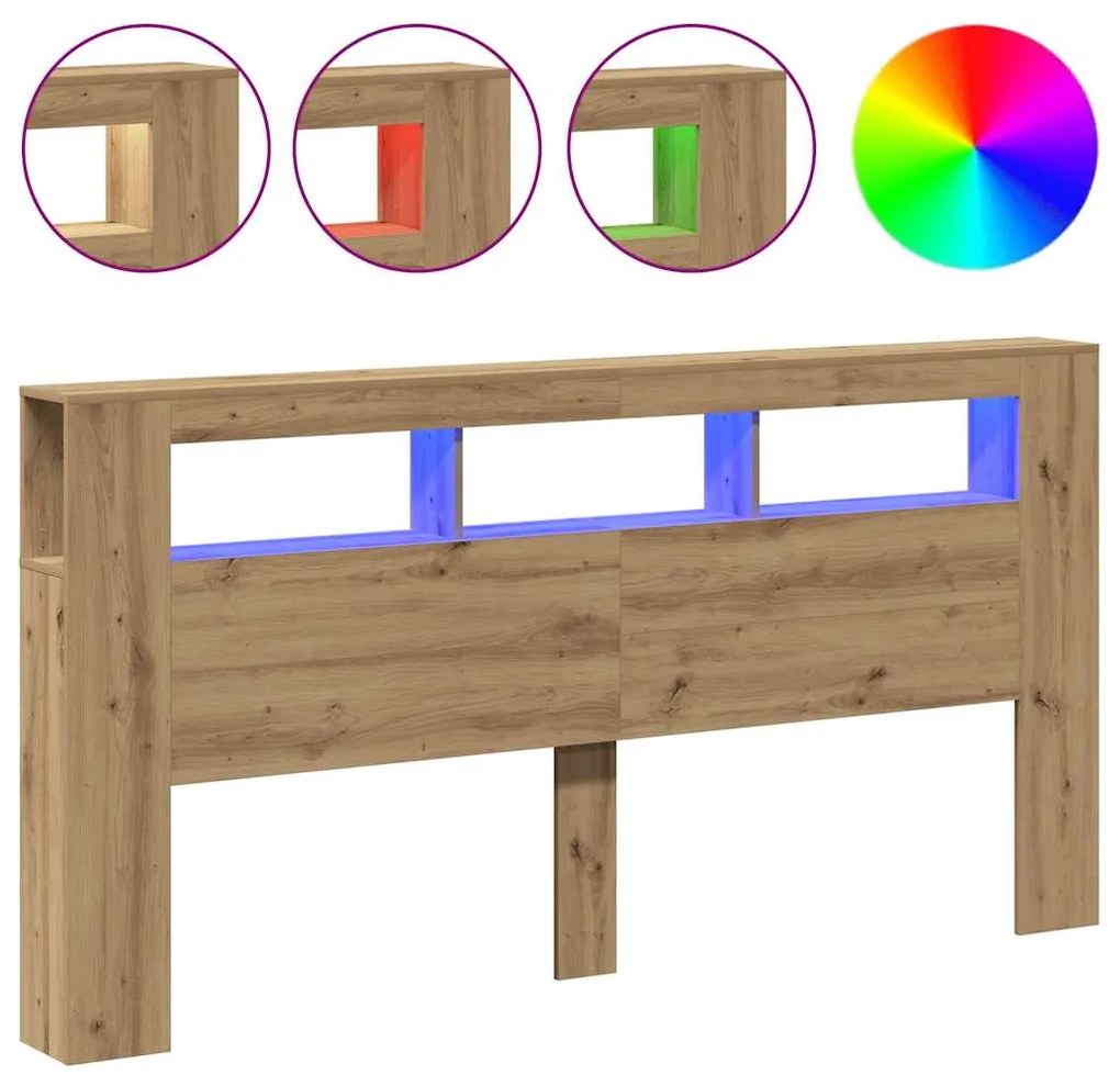 vidaXL LED κεφαλάρι Artisan Oak 200x18,5x103,5 cm Κατασκευασμένο ξύλο