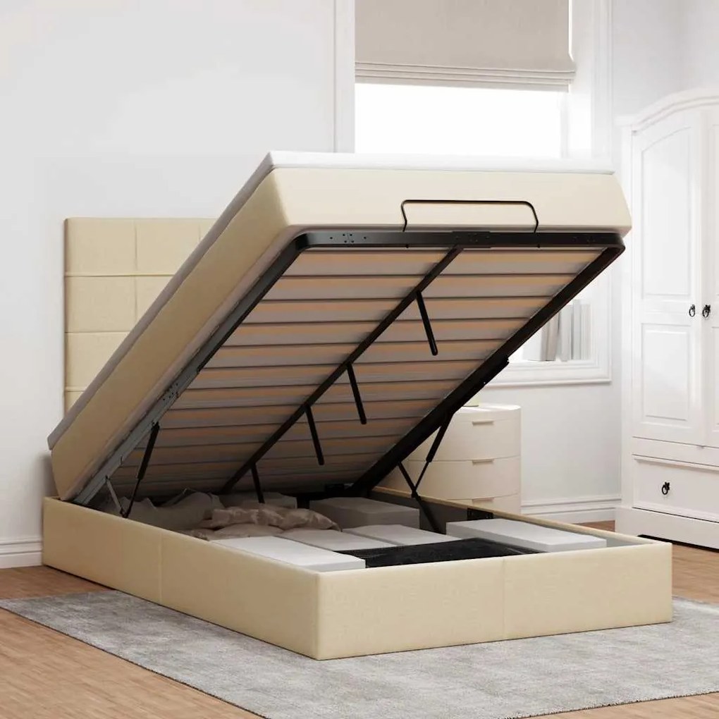 vidaXL Οθωμανικό κρεβάτι με στρώμα Cream 120x200cm ύφασμα