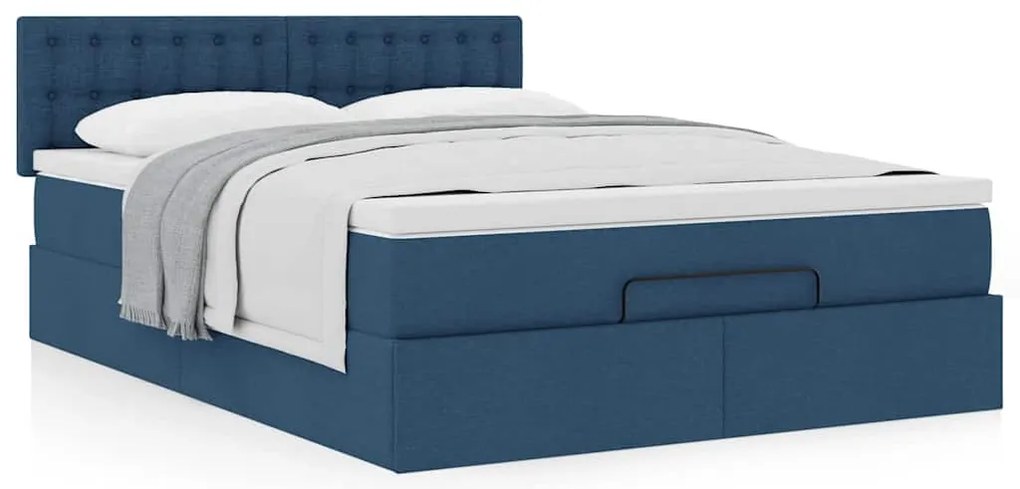 vidaXL Οθωμανικό κρεβάτι με στρώμα μπλε 140x200cm ύφασμα