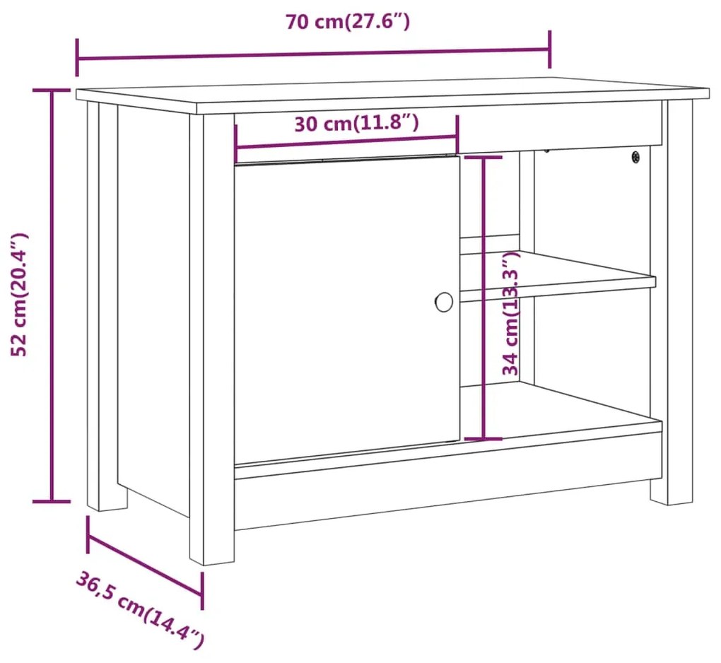 Έπιπλο Τηλεόρασης Γκρι 70x36,5x52 εκ. από Μασίφ Ξύλο Πεύκου - Γκρι