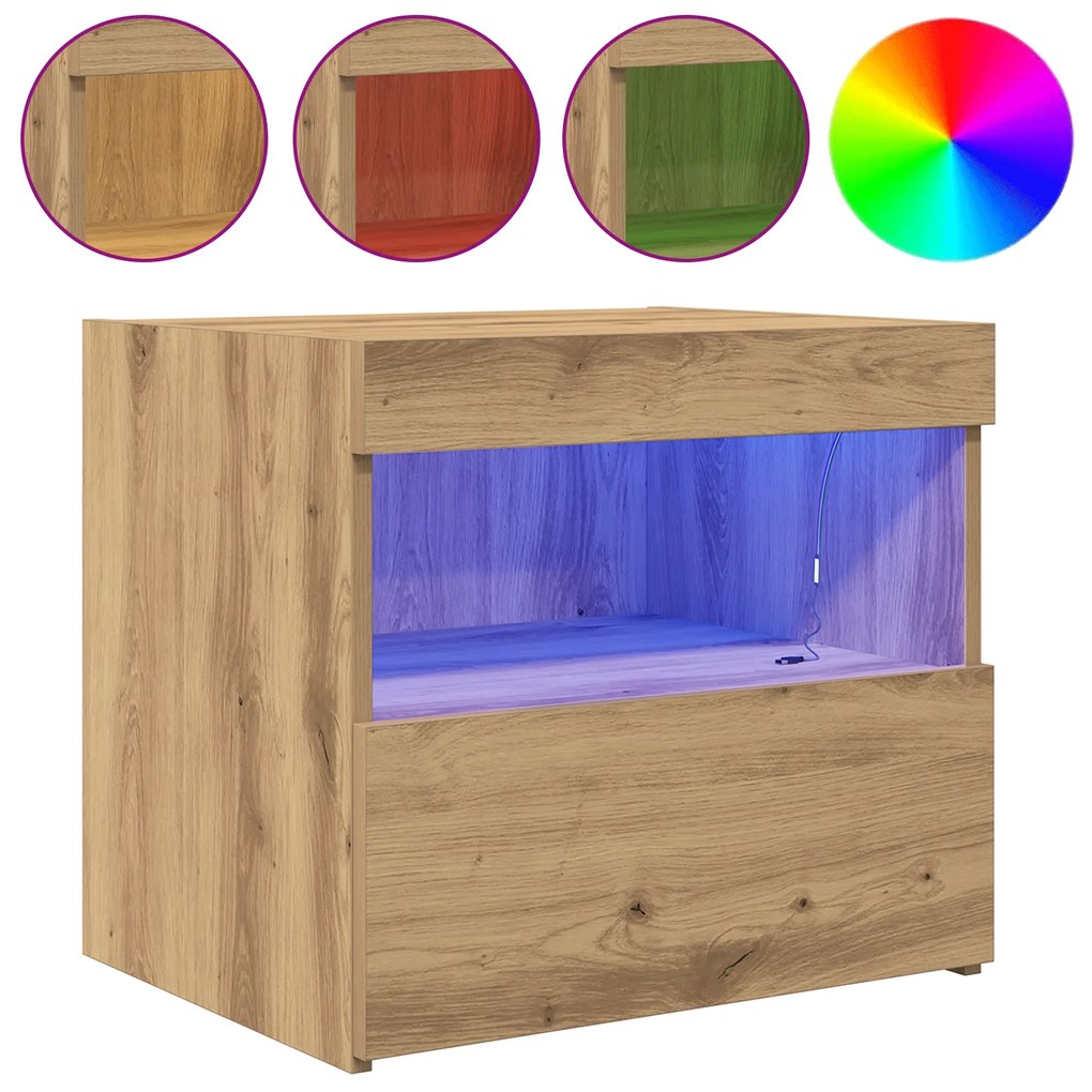 vidaXL Κομοδίνο με LED Φωτισμό Artisan Oak 50x40x45 εκ.
