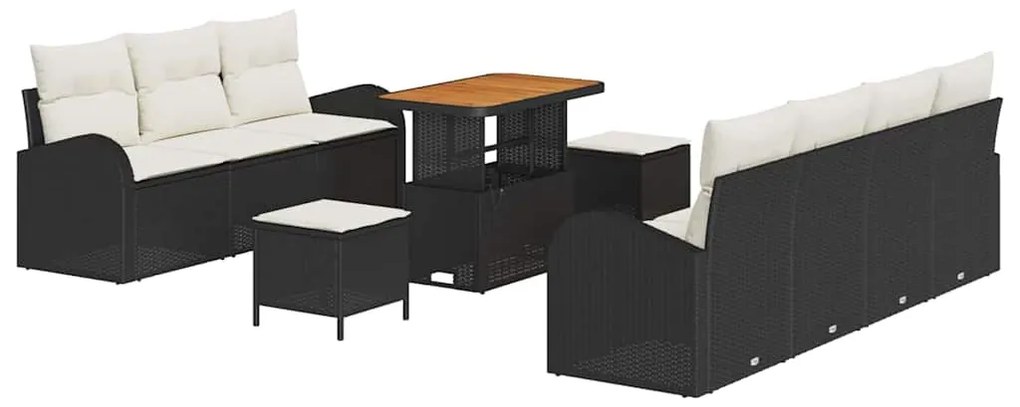vidaXL Σετ Καναπέ Κήπου με μαξιλάρι 10 pcs Μαύρο Πολυ ράταν