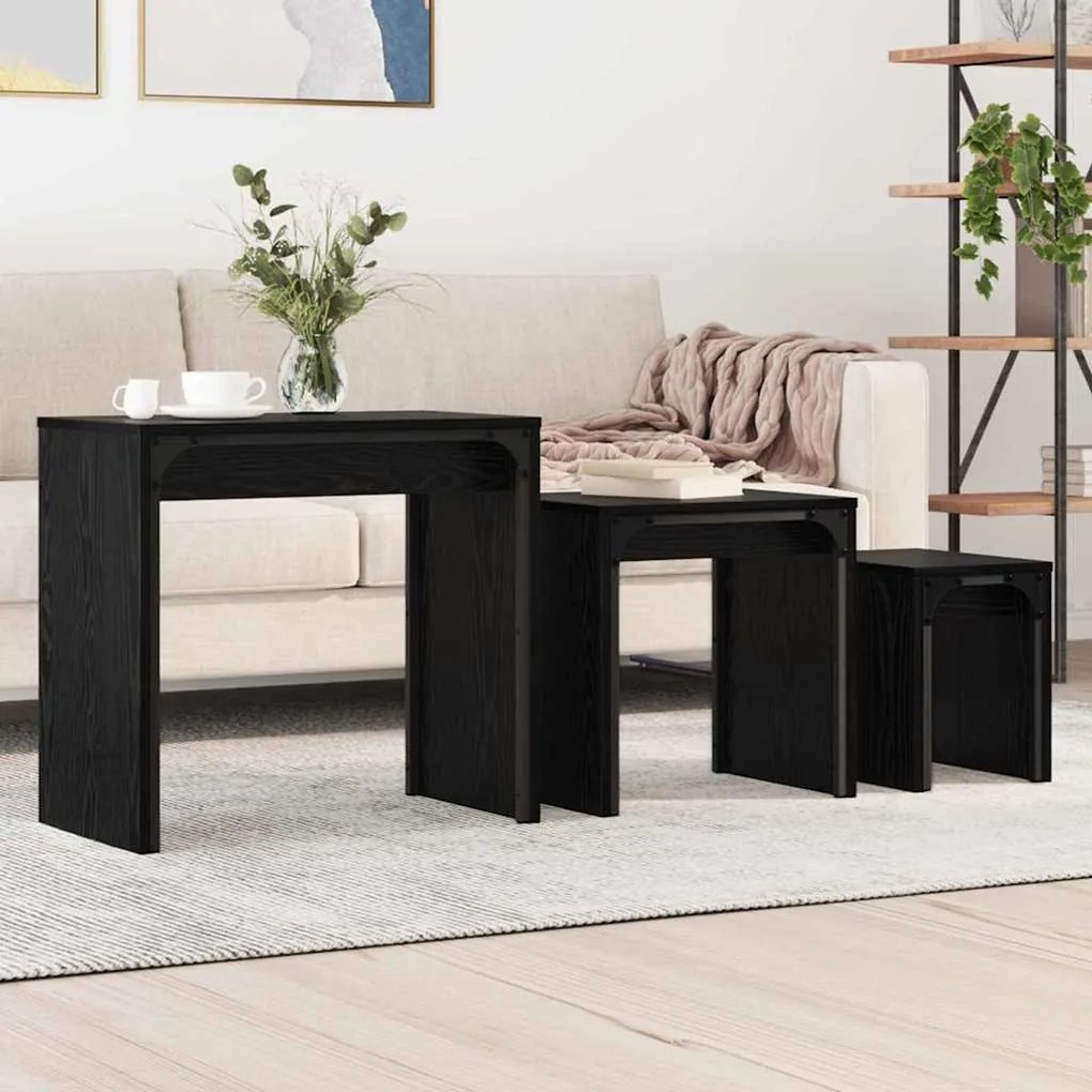 vidaXL Φωτιστικό Τραπεζάκι 3 pcs Μαύρη δρυς 60 x 35 x 56 εκ.