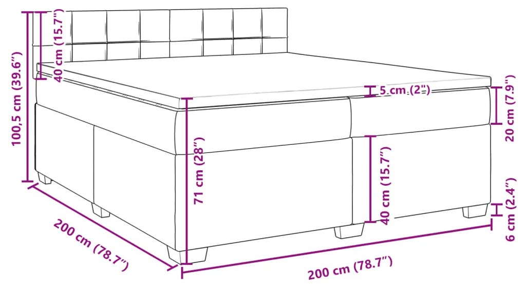 Κρεβάτι Boxspring με Στρώμα Σκούρο Γκρι 200x200 εκ. Υφασμάτινο - Γκρι