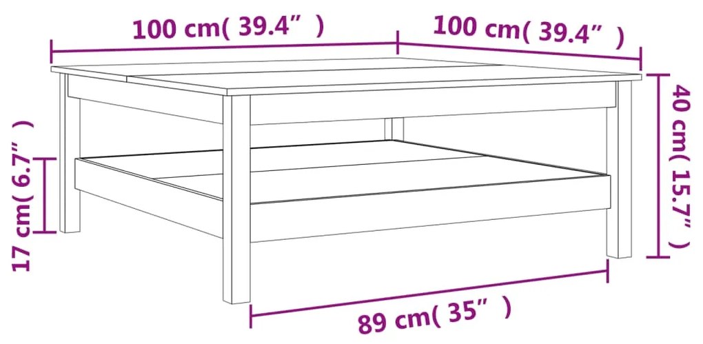 Τραπεζάκι Σαλονιού Καφέ Κεριού 100x100x40 εκ. Μασίφ Ξύλο Πεύκου - Καφέ