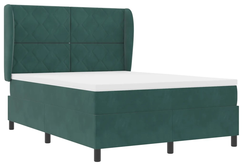 vidaXL Κρεβάτι με ελατήρια Σκούρο πράσινο 140 x 200 cm Βελούδο
