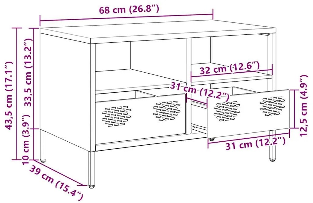 Έπιπλο Τηλεόρασης Μουσταρδί 68x39x43,5 εκ. Ατσάλι Ψυχρής Έλασης - Κίτρινο