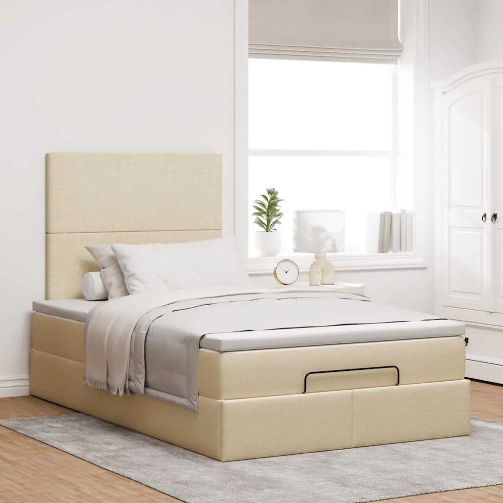 vidaXL Οθωμανικό κρεβάτι με στρώμα Cream 120x190 cm Ύφασμα