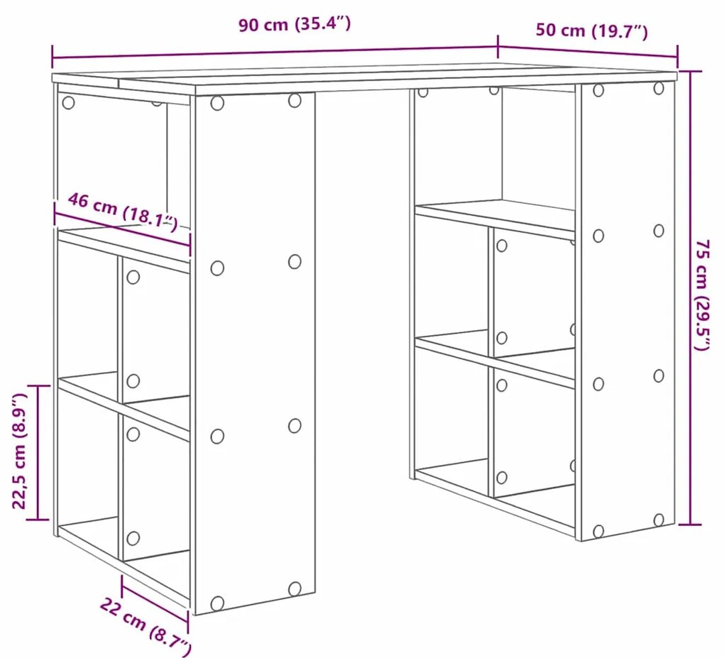 vidaXL Γραφείο με ράφι Μαύρη δρυς 90 x 50 x 75 εκ. Επεξεργασμένο ξύλο