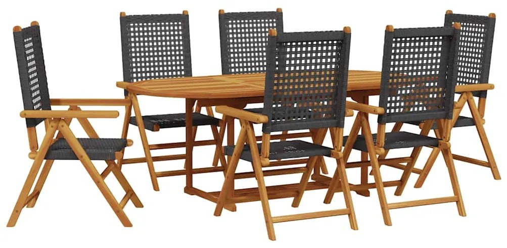 vidaXL Σετ Τραπεζαρίας Κήπου 7 τεμ. Μαύρο από Συνθ. Ρατάν/Μασίφ Ξύλο
