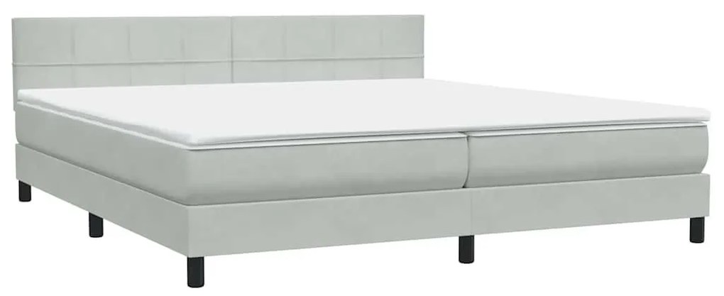 Κρεβάτι Boxspring με Στρώμα Ανοιχτό Γκρι 180x210 εκ. Βελούδινο - Γκρι