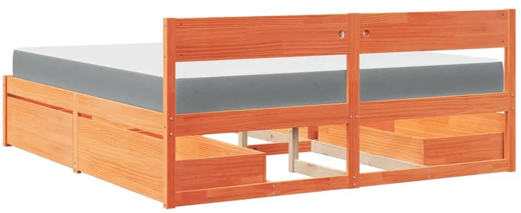 vidaXL Κρεβάτι με Συρτάρια+Στρώμα Καφέ 200x200 εκ. Μασίφ Ξύλο Πεύκου