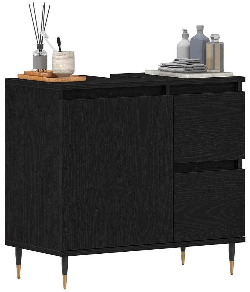 vidaXL Νιπτήρας Μπάνιου Μαύρο Δρυς 65x33x60 εκ Επεξεργασμένο ξύλο
