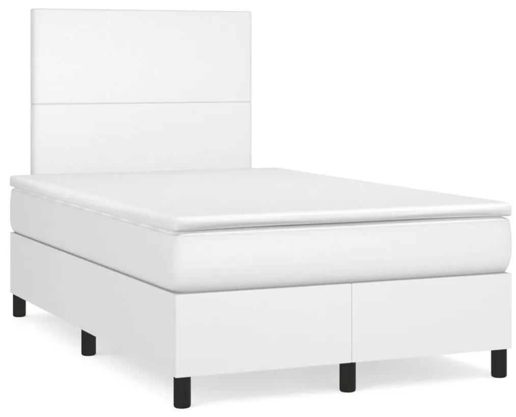 vidaXL Κρεβάτι Boxspring με Στρώμα Λευκό 120x190εκ.από Συνθετικό Δέρμα