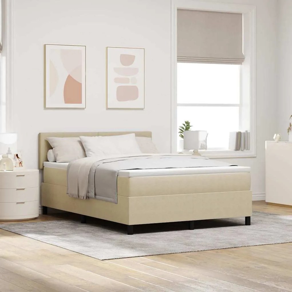 vidaXL Box Spring Bed με Στρώμα &amp; LED Φως Πράσινο Γκρι 140x200 εκ. Ύφασμα Κορντούρας