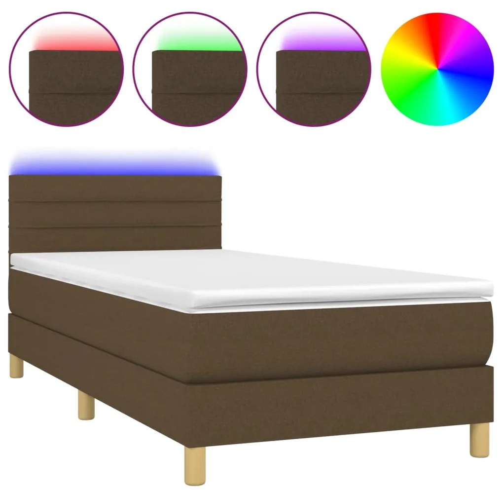 vidaXL Κρεβάτι Boxspring με Στρώμα & LED Σκ.Καφέ 80x200 εκ. Υφασμάτινο