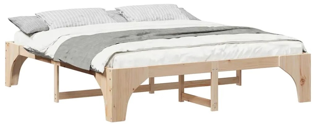 vidaXL Κρεβάτι δαπέδου Καφέ 200 x 200 cm Μασίφ ξύλο πεύκου