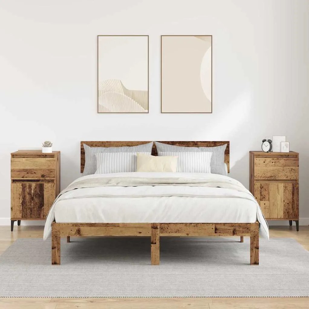 vidaXL Κομοδίνο 2 pcs Παλιό ξύλο 40 x 35 x 70 εκ. Επεξεργασμένο ξύλο