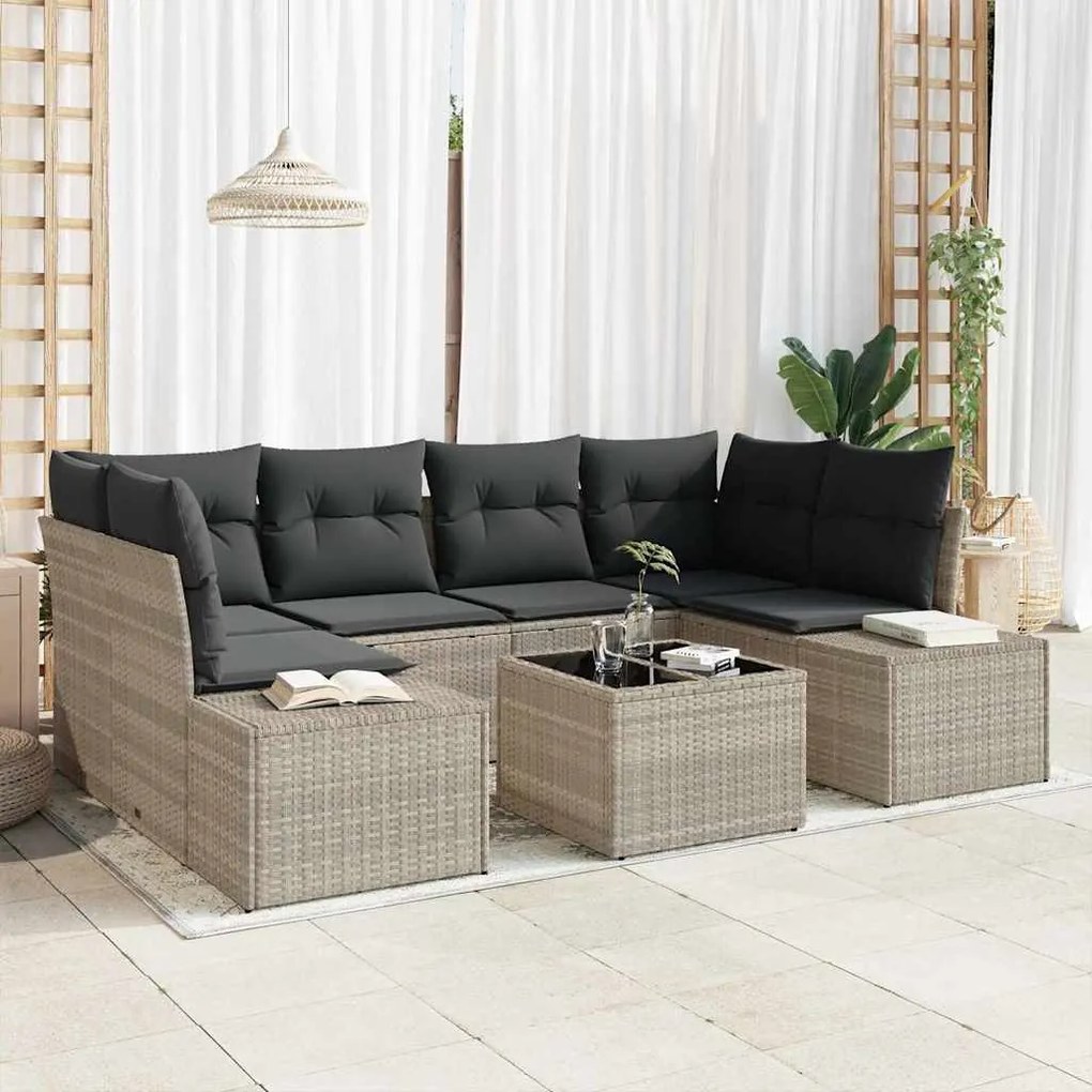vidaXL Σετ Καναπέ Κήπου με μαξιλάρι 7 pcs Ανοιχτό γκρι 55 x 55 x 37 εκ