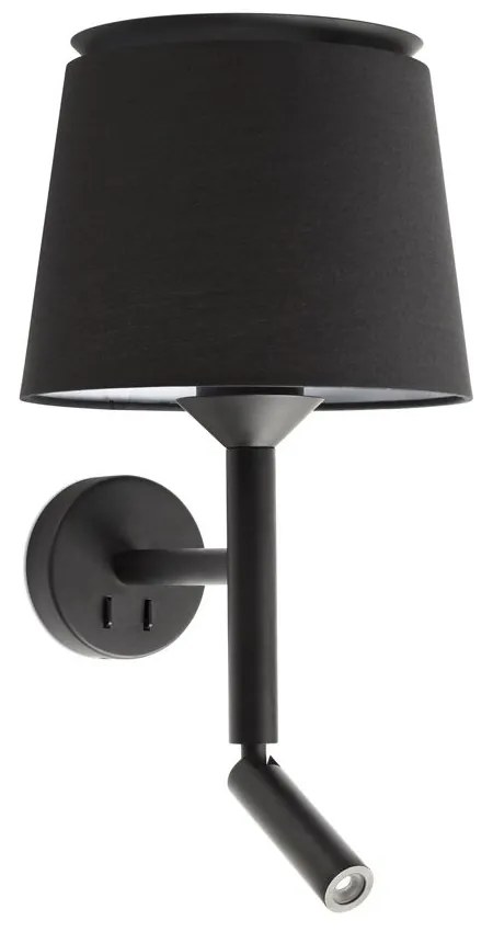 Φωτιστικό Τοίχου - Απλίκα Savoy E27 max 15W Με Reader Led 3000K, 160Lm Black Faro Barcelona