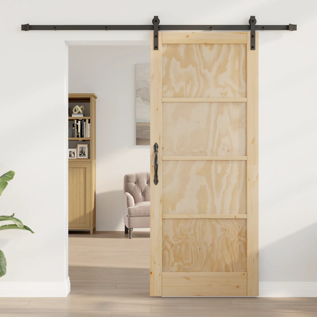 vidaXL Συρόμενη πόρτα με σετ εξαρτημάτων 83x202 εκ από μασίφ ξύλο πεύκου