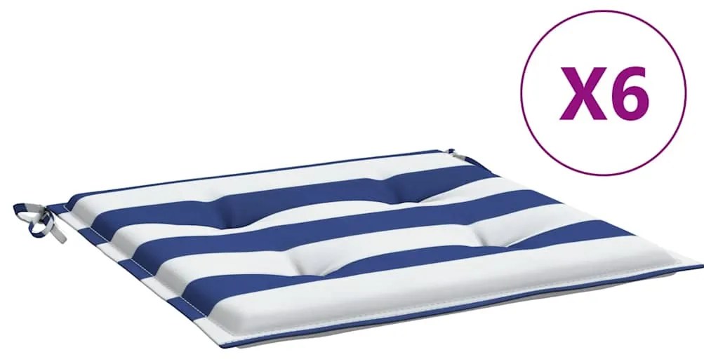 vidaXL Μαξιλάρια Καρέκλας 6 τεμ. Μπλε/Λευκό Ριγέ 40x40x4 εκ Υφασμάτινα