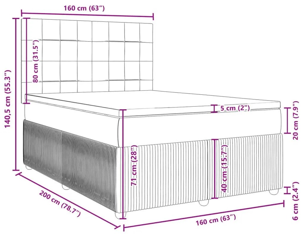 Κρεβάτι Boxspring με Στρώμα Αν. Πράσινο 160x200εκ Υφασμάτινο - Γκρι