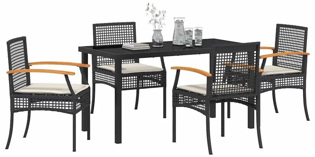 vidaXL Σέτ φαγητού για κήπο 5 pcs Μαύρο συνθετικό ρατάν
