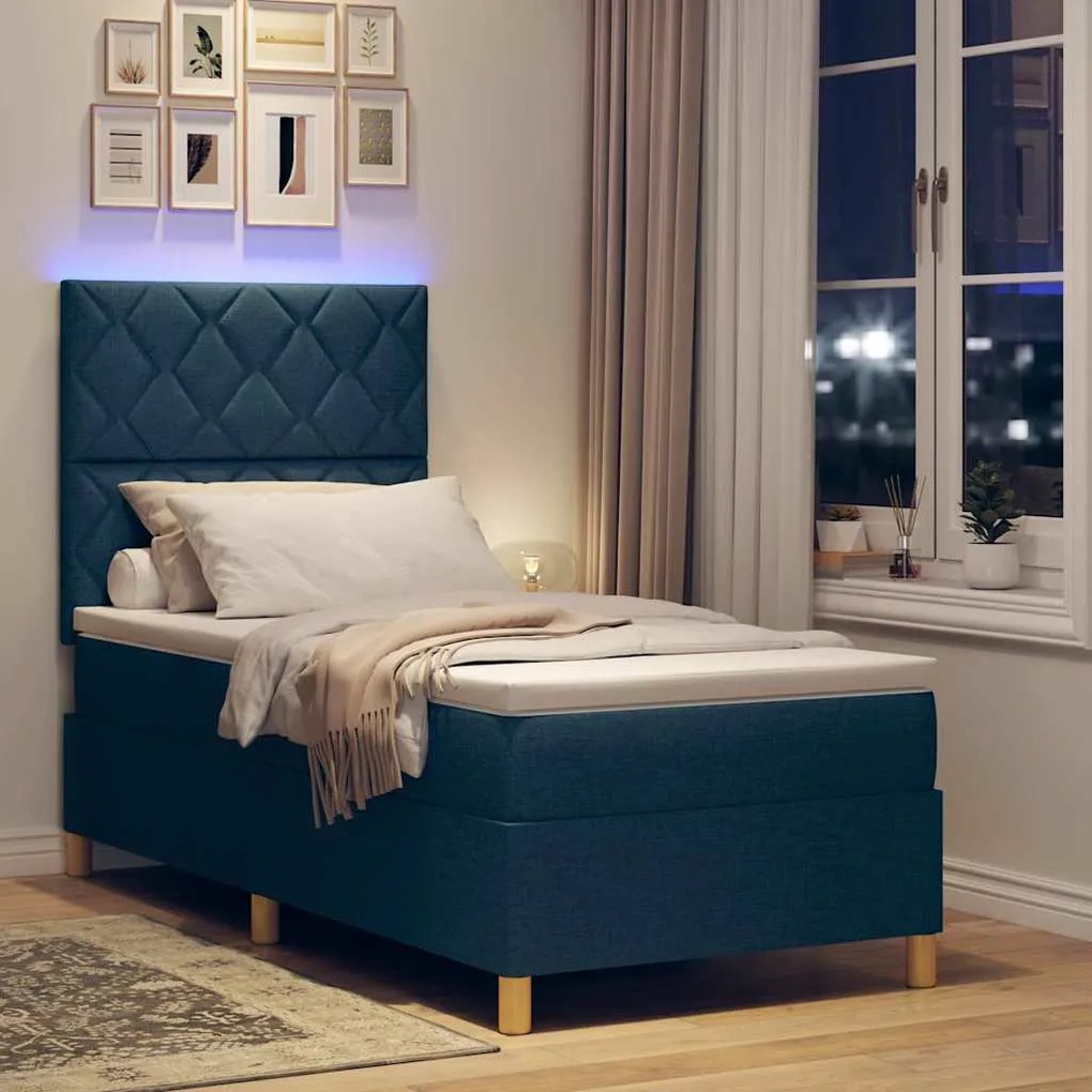vidaXL Κρεβάτι με ελατήρια με στρώμα Μπλε 100 x 200 cm ύφασμα