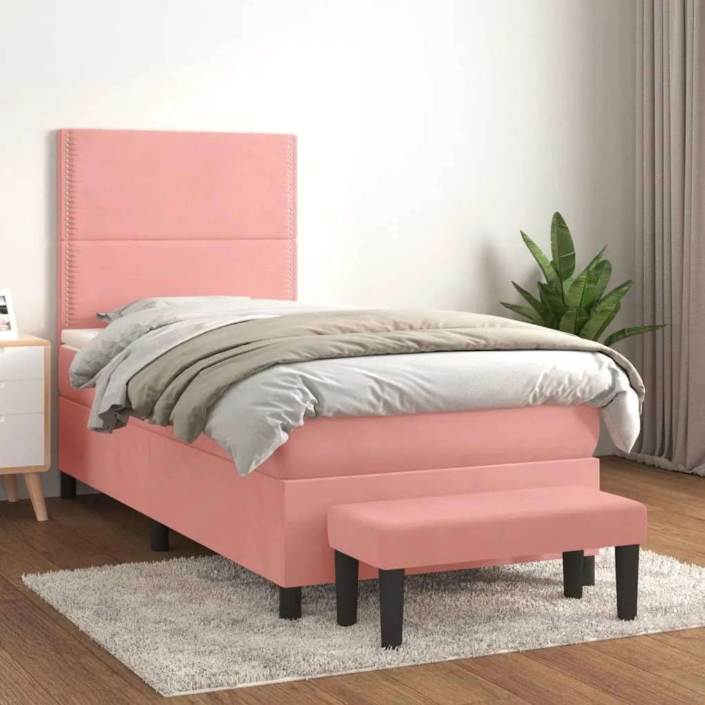 Κρεβάτι Boxspring με Στρώμα Ροζ 80 x 200 εκ. Βελούδινο