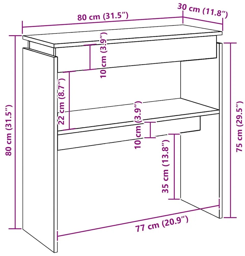 vidaXL Τραπέζι Κονσόλα Καφέ Δρυς 80 x 30 x 80 εκ. Επεξεργασμένο Ξύλο
