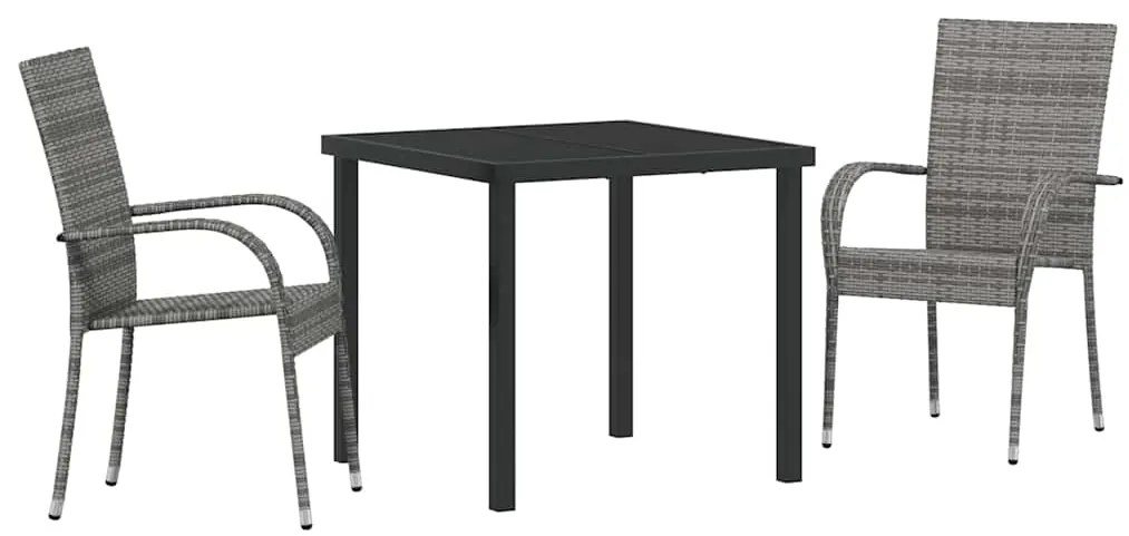 vidaXL Σέτ φαγητού για κήπο 3 pcs Γκρι Πολυ ράταν
