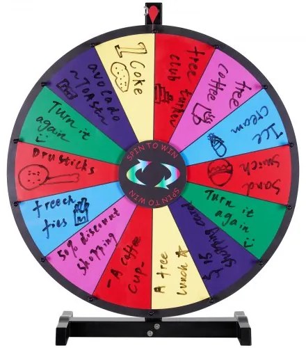 VEVOR 24 inch Spinning Prize Wheel, 14 Slots Tabletop Spinner, Heavy Duty Roulette Wheel with a Dry Erase and 2 Markers, Win Fortune Spin Games in Party Pub Trade Show Carnival