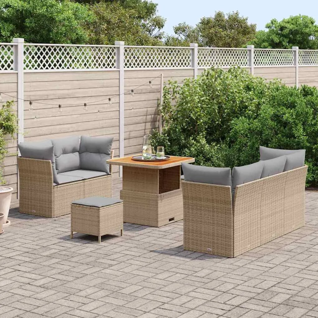 vidaXL Σετ Καναπέ Κήπου Ρυθμιζόμενο ύψος 8 pcs Μπεζ συνθετικό ρατάν