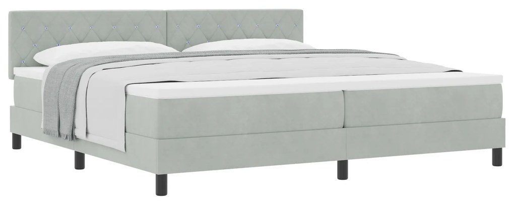 vidaXL Κρεβάτι με Στρώμα Box Spring Γκρι Ανοιχτό 200x200 εκ Βελούδο