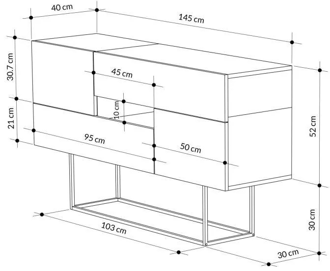 Μπουφές Roberta καρυδί-μαύρο μαρμάρου 145x40x82εκ 145x40x82 εκ.