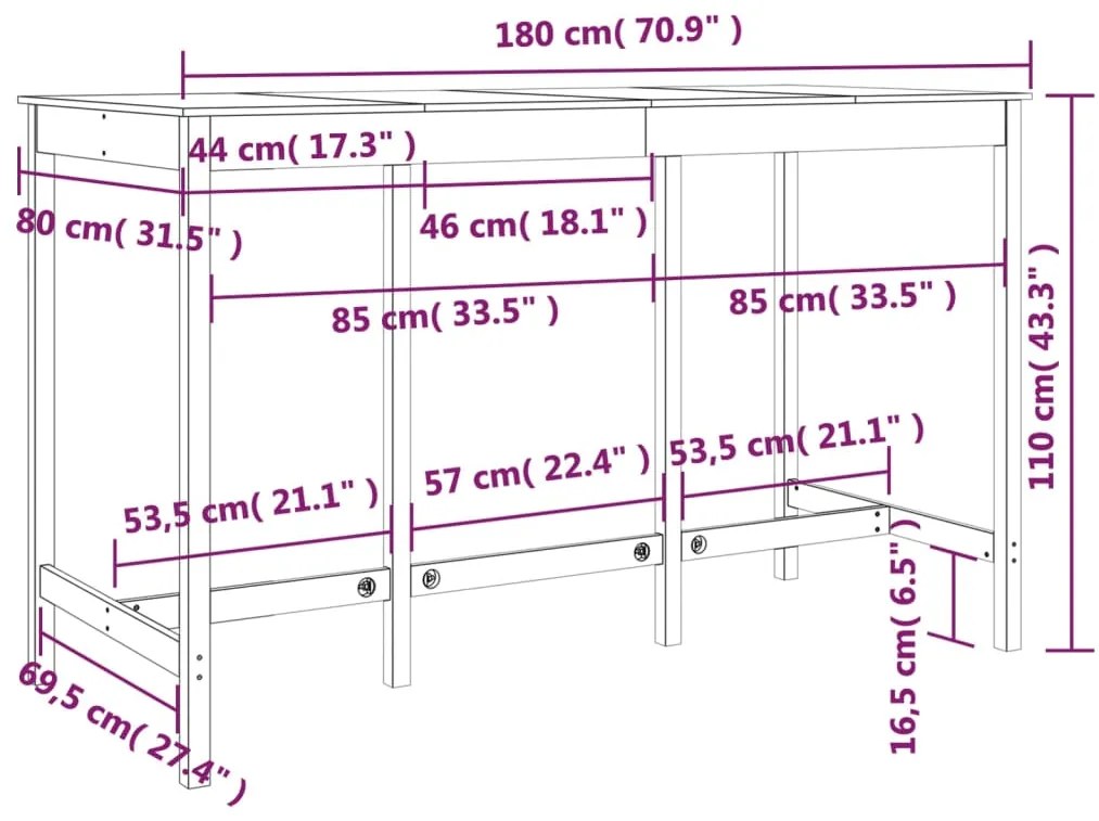 ΤΡΑΠΕΖΙ ΜΠΑΡ ΜΑΥΡΟΣ 180 X 80 X 110 ΕΚ. ΑΠΟ ΜΑΣΙΦ ΞΥΛΟ ΠΕΥΚΟΥ 822166