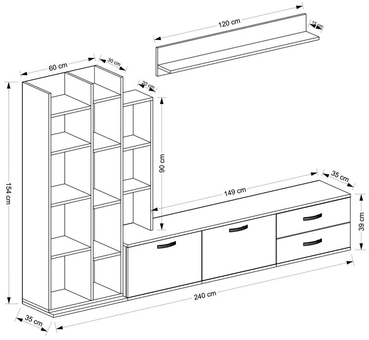 ΣΥΝΘΕΣΗ ΣΑΛΟΝΙΟΥ LEMAN PAKOWORLD ΣΕ ΛΕΥΚΗ-OAK ΑΠΟΧΡΩΣΗ 240X35X154ΕΚ