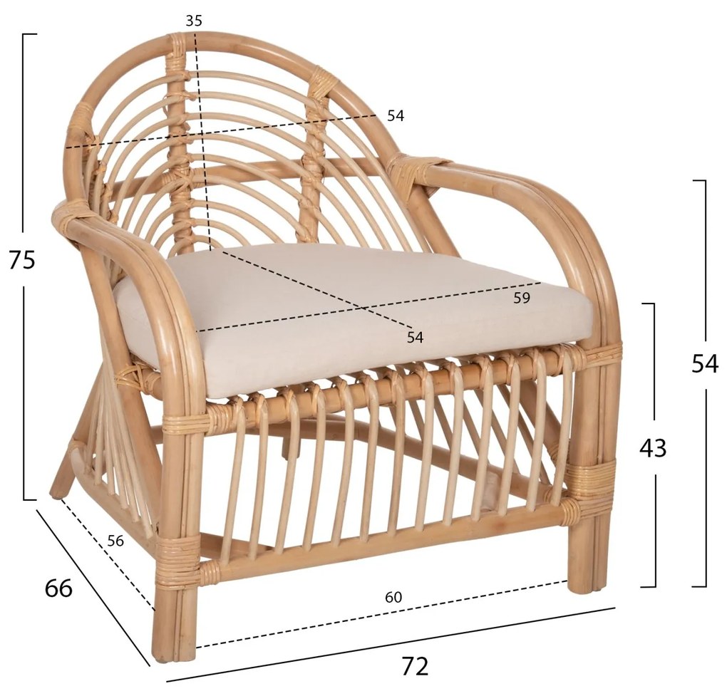 ΠΟΛΥΘΡΟΝΑ FEMUR  RATTAN ΣΕ ΦΥΣΙΚΟ- ΛΕΥΚΟ ΜΑΞΙΛΑΡΙ 72x66x75Υεκ.