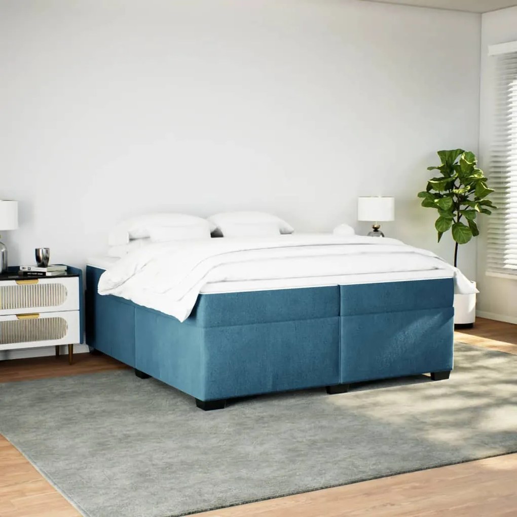 vidaXL Κρεβάτι Boxspring με Στρώμα Σκούρο Μπλε 200x200 εκ. Βελούδινο