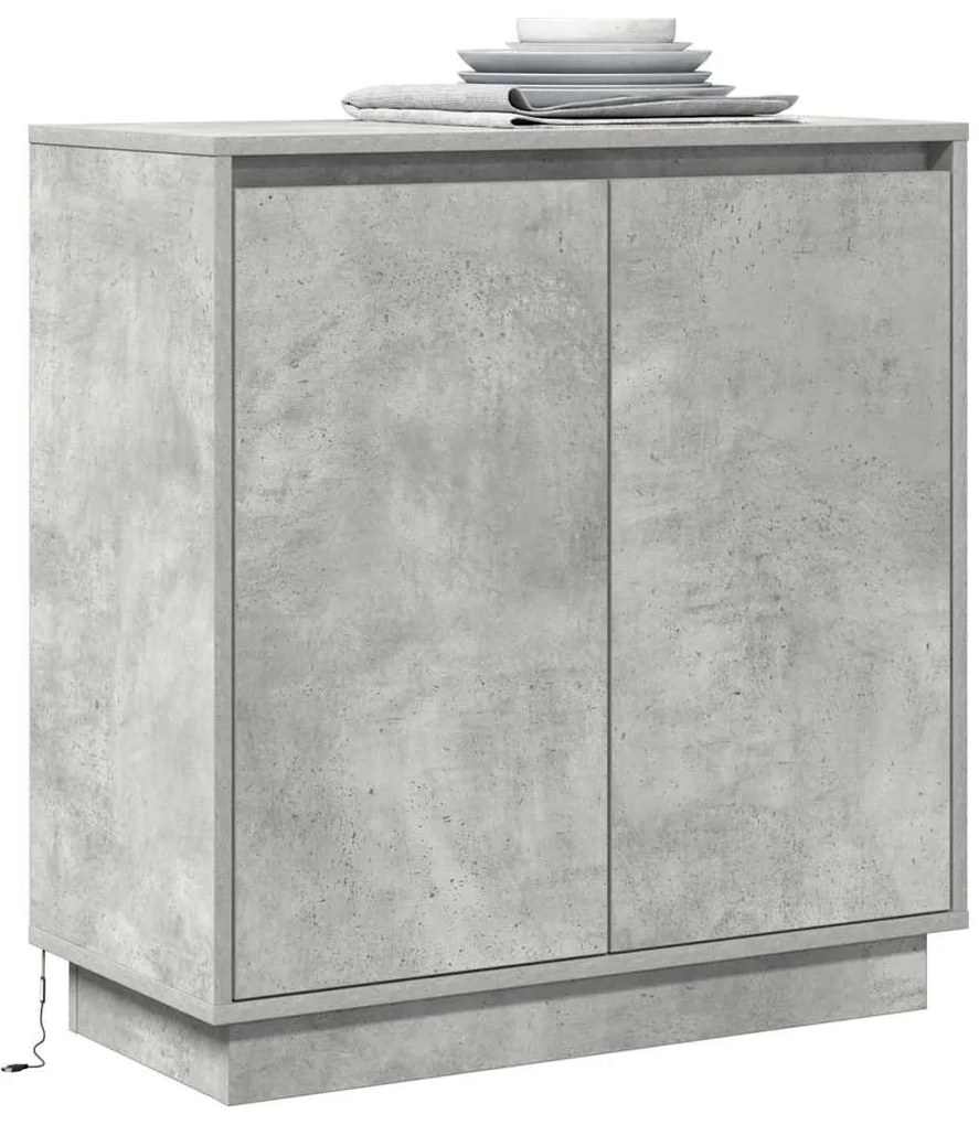 vidaXL Πλευρικό Τραπέζι LED με ράφι Σκυρόδεμα Γκρι 71 x 34,5 x 75 εκ.