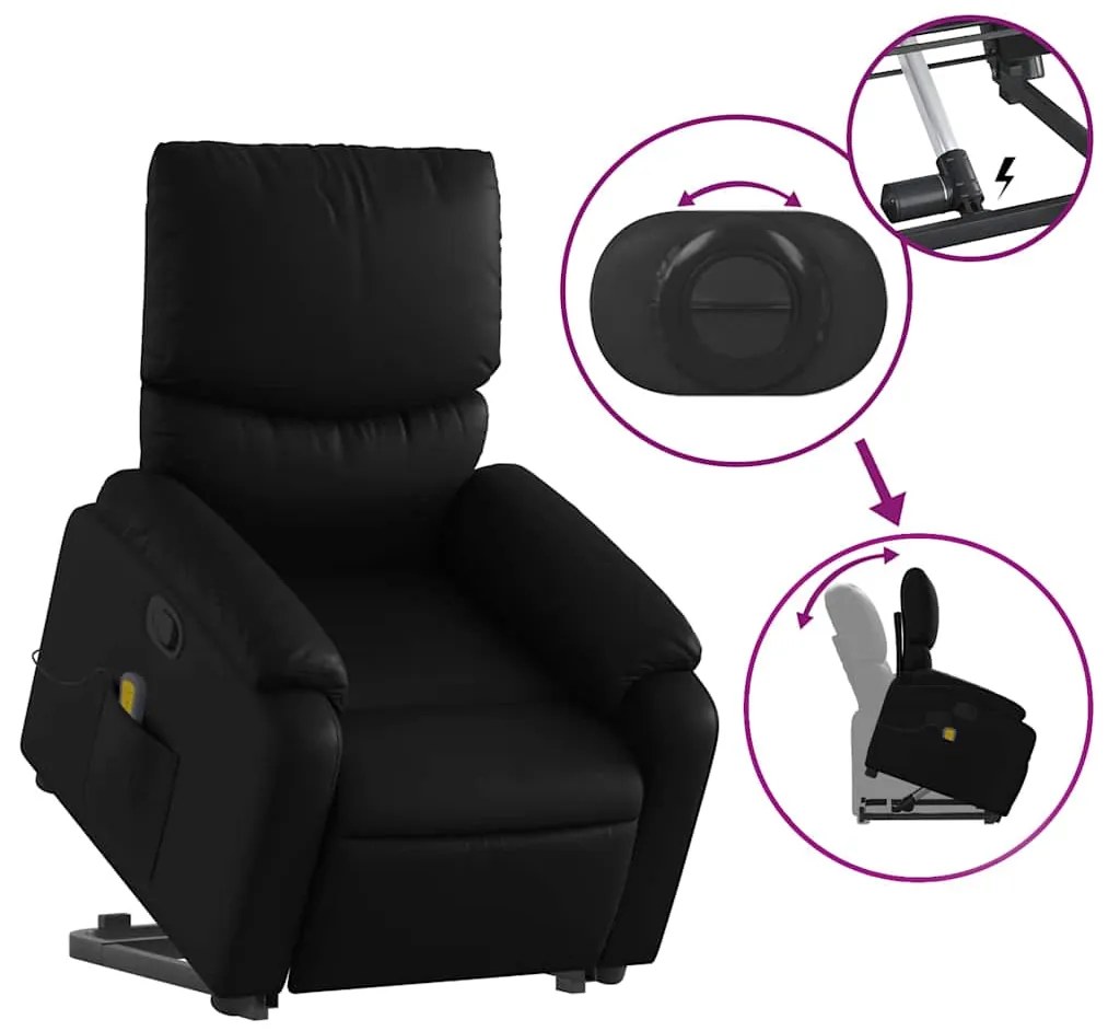 vidaXL Πολυθρόνα Μασάζ Ανακλινόμενη με Ανύψωση Μαύρη Συνθετικό Δέρμα