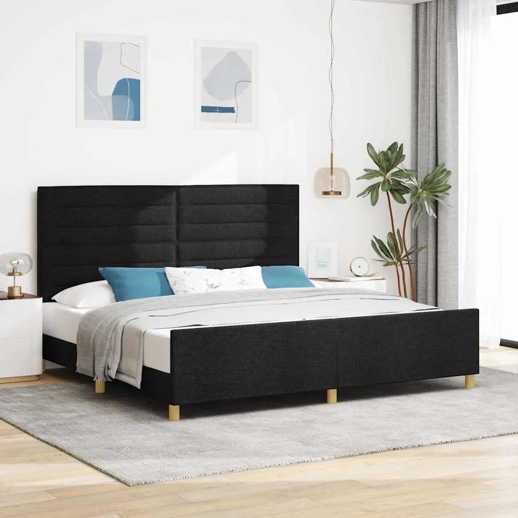vidaXL Σκελετός Κρεβατιού με κεφαλάρι Μαύρο 200 x 200 cm ύφασμα