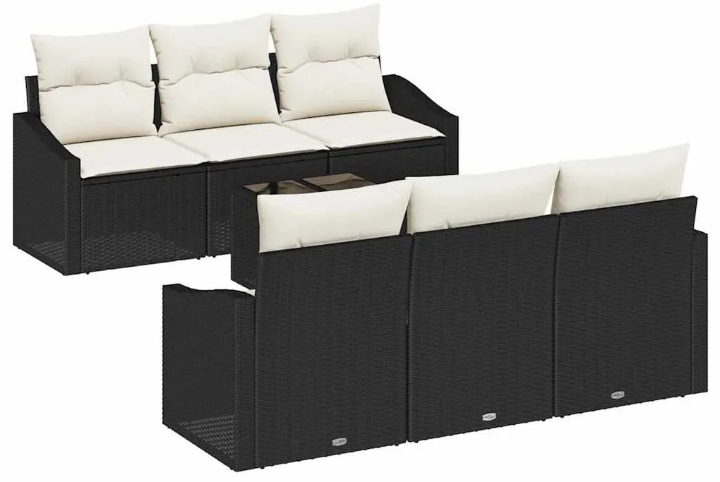 vidaXL Σετ Καναπέ Κήπου με μαξιλάρι 7 pcs Μαύρο, Κρέμα 55 x 55 x 37 εκ