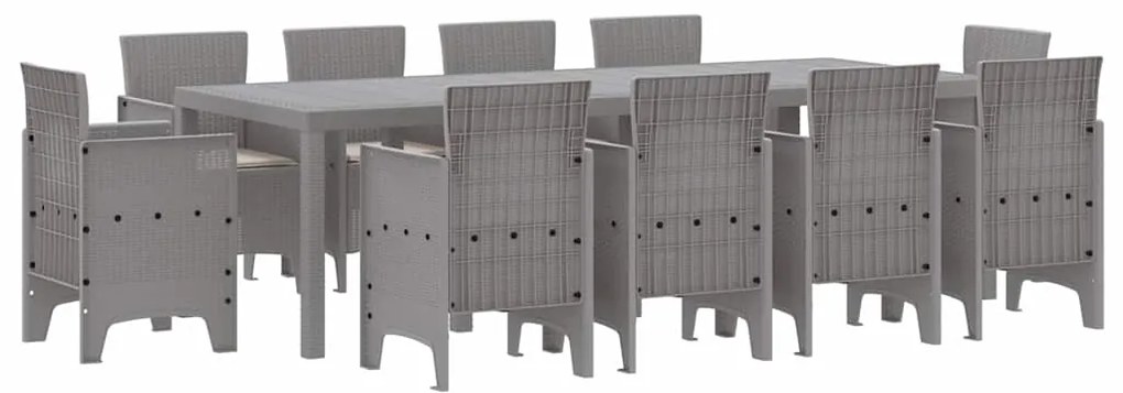 vidaXL Σέτ φαγητού για κήπο 11 pcs Ανοιχτό γκρι Rattan Polt