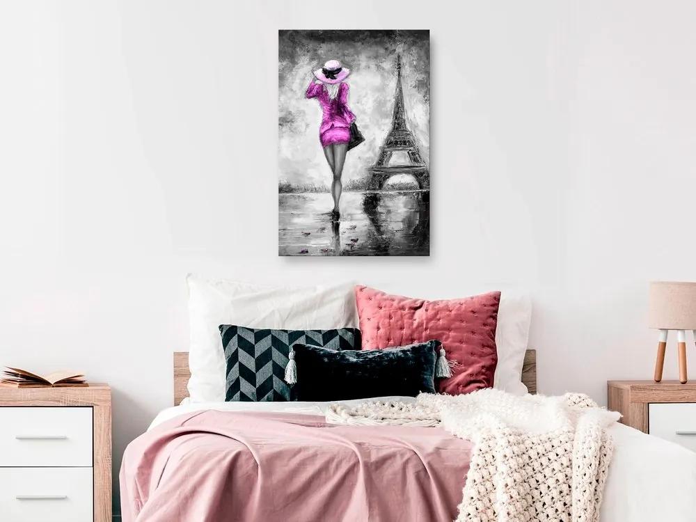 Πίνακας - Parisian Woman (1 Part) Vertical Pink - 40x60