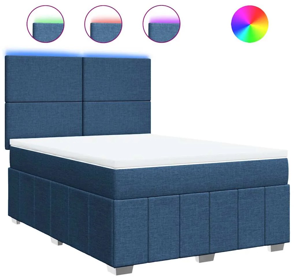 vidaXL Κρεβάτι Boxspring με Στρώμα Μπλε 140x190 εκ. Υφασμάτινο