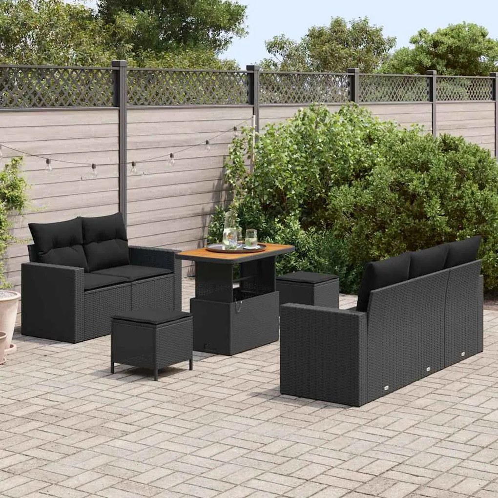 vidaXL Σετ Καναπέ Κήπου Ρυθμιζόμενο ύψος 8 pcs Μαύρο συνθετικό ρατάν