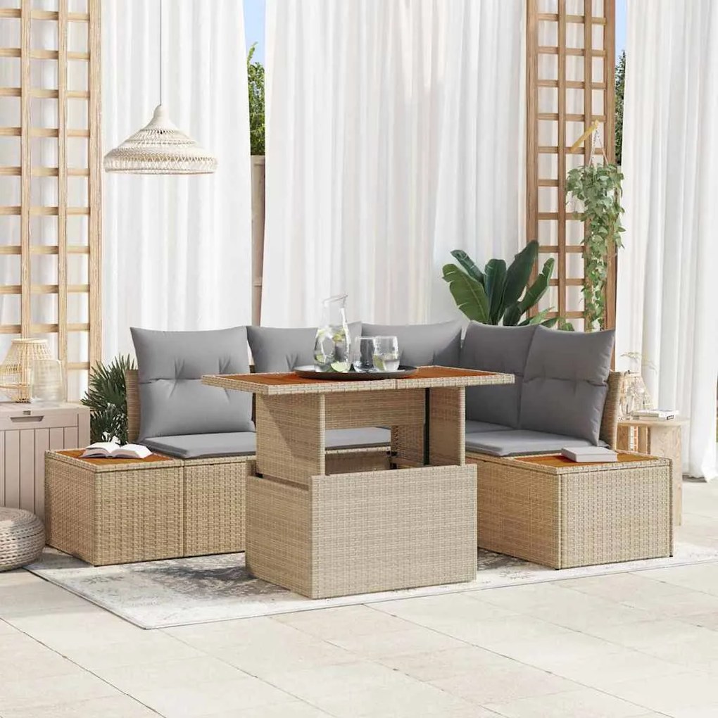 vidaXL Σέτ φαγητού για κήπο 5 pcs Μπεζ, Γκρι 100 x 55 x 73 εκ