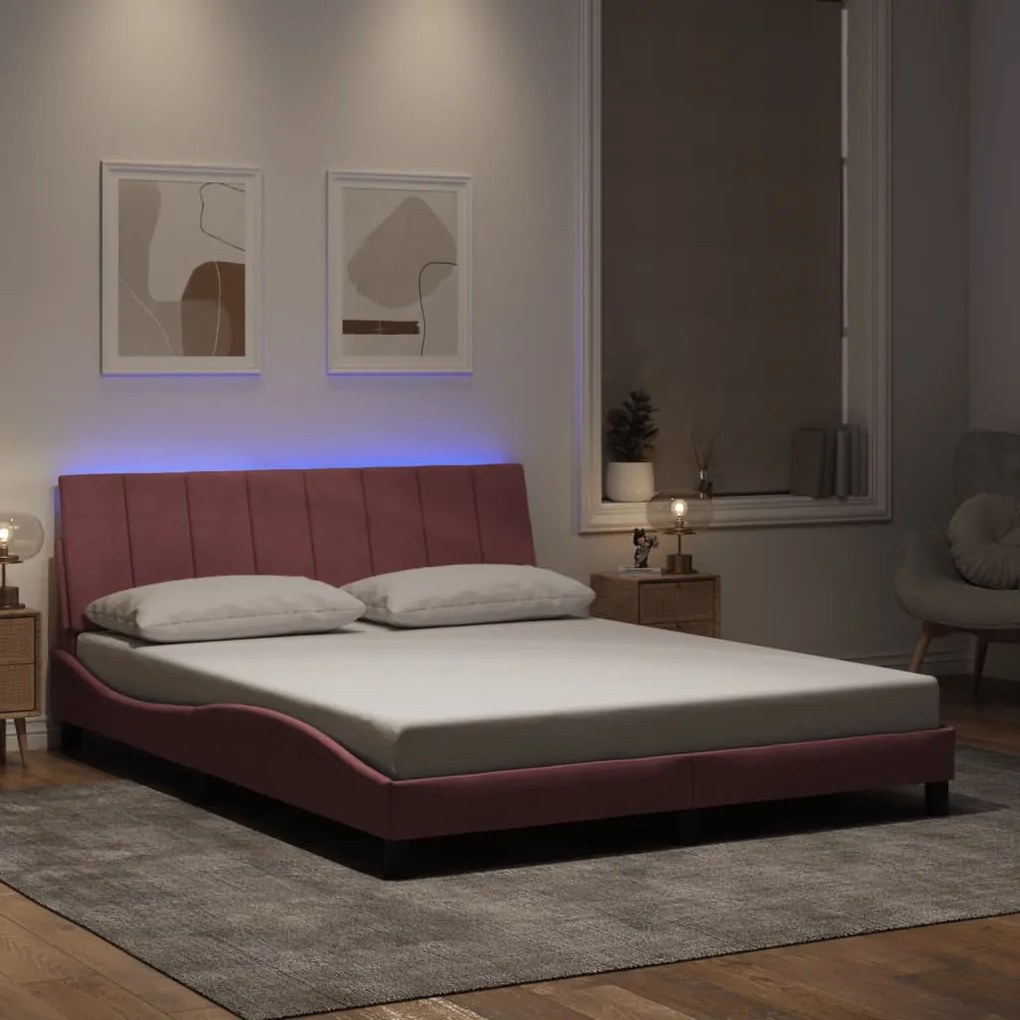 vidaXL Πλαίσιο Κρεβατιού με LED Ροζ 160x200 εκ. Βελούδινο
